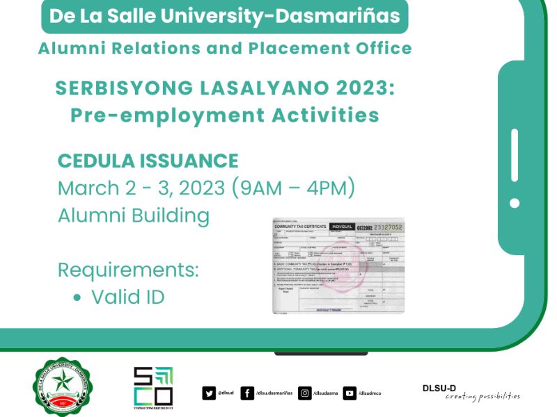 Serbisyong Lasalyano 2023: Pre-Employment Activities Serbisyong Lasalyano 2023: Pre-Employment Activities