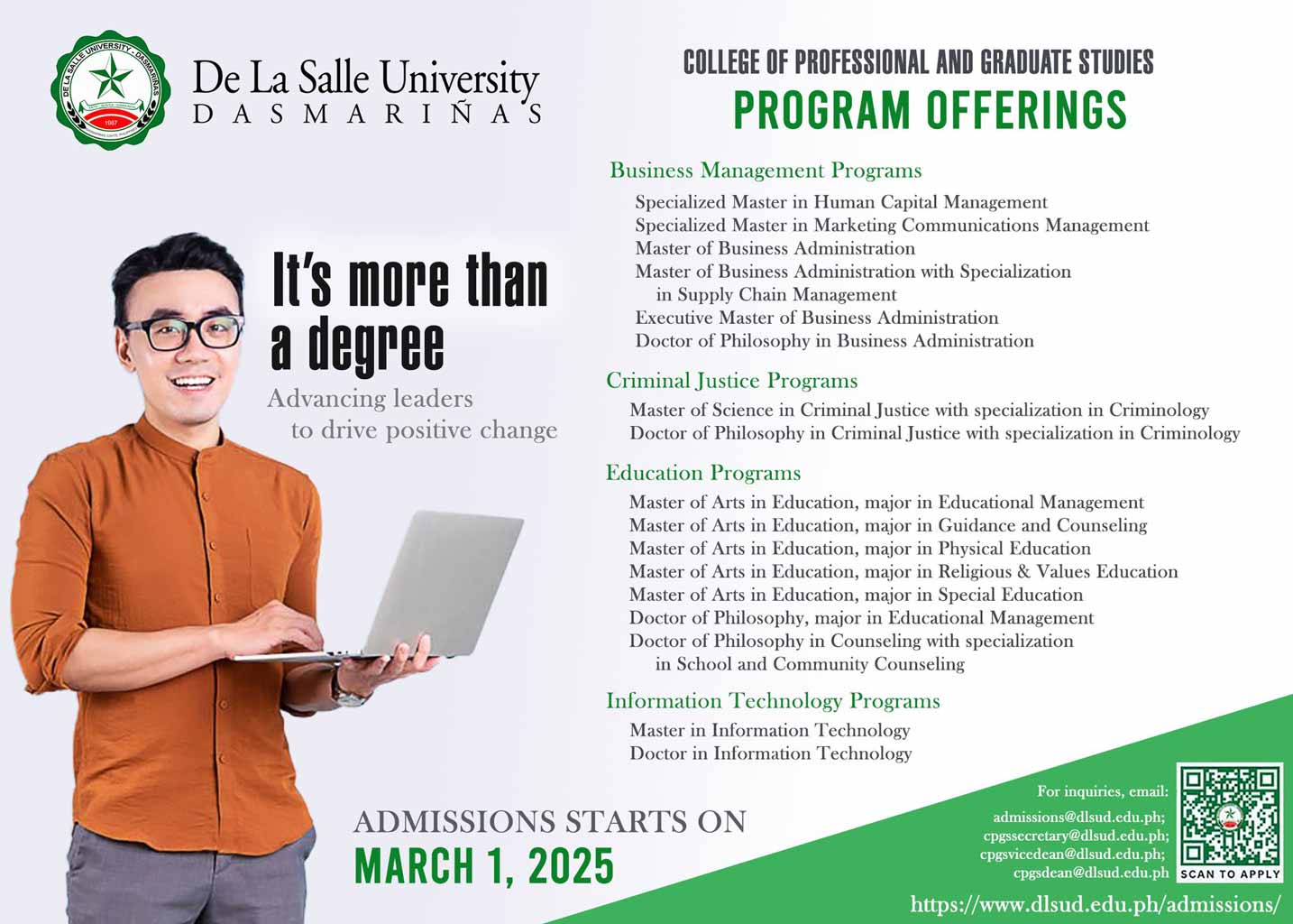 Professional and Graduate Studies Opens Admission