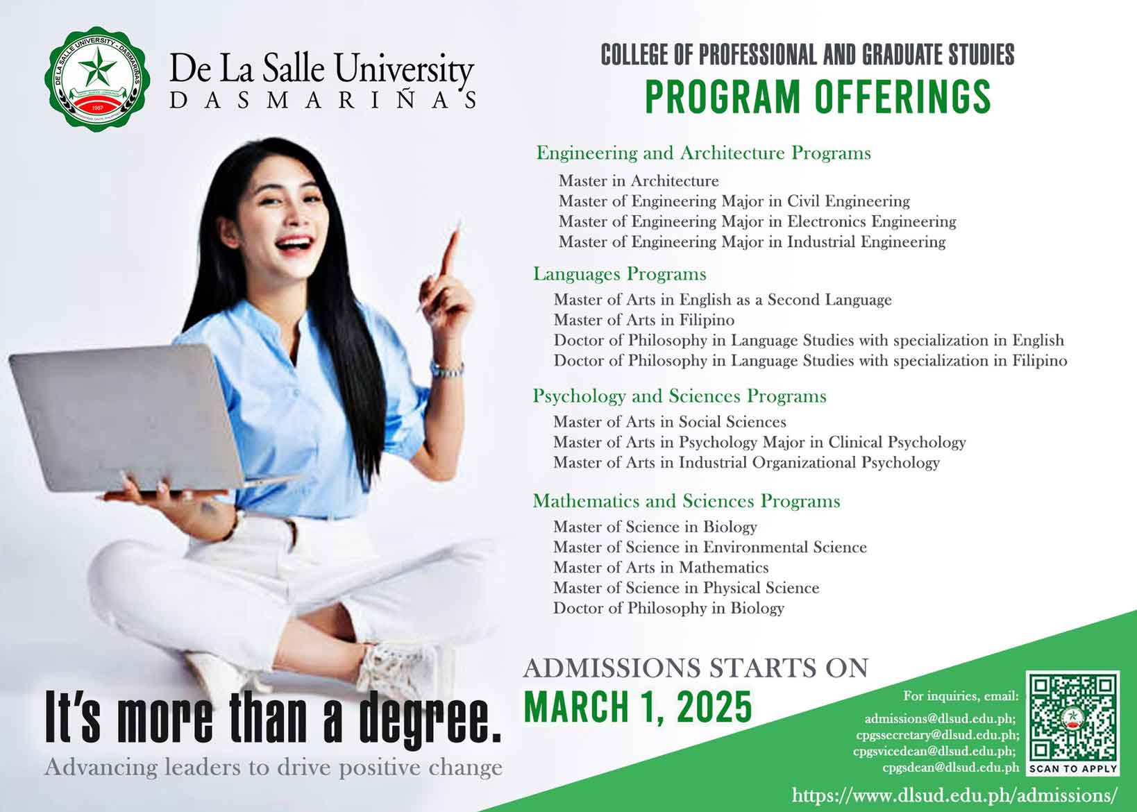 Professional and Graduate Studies Opens Admission