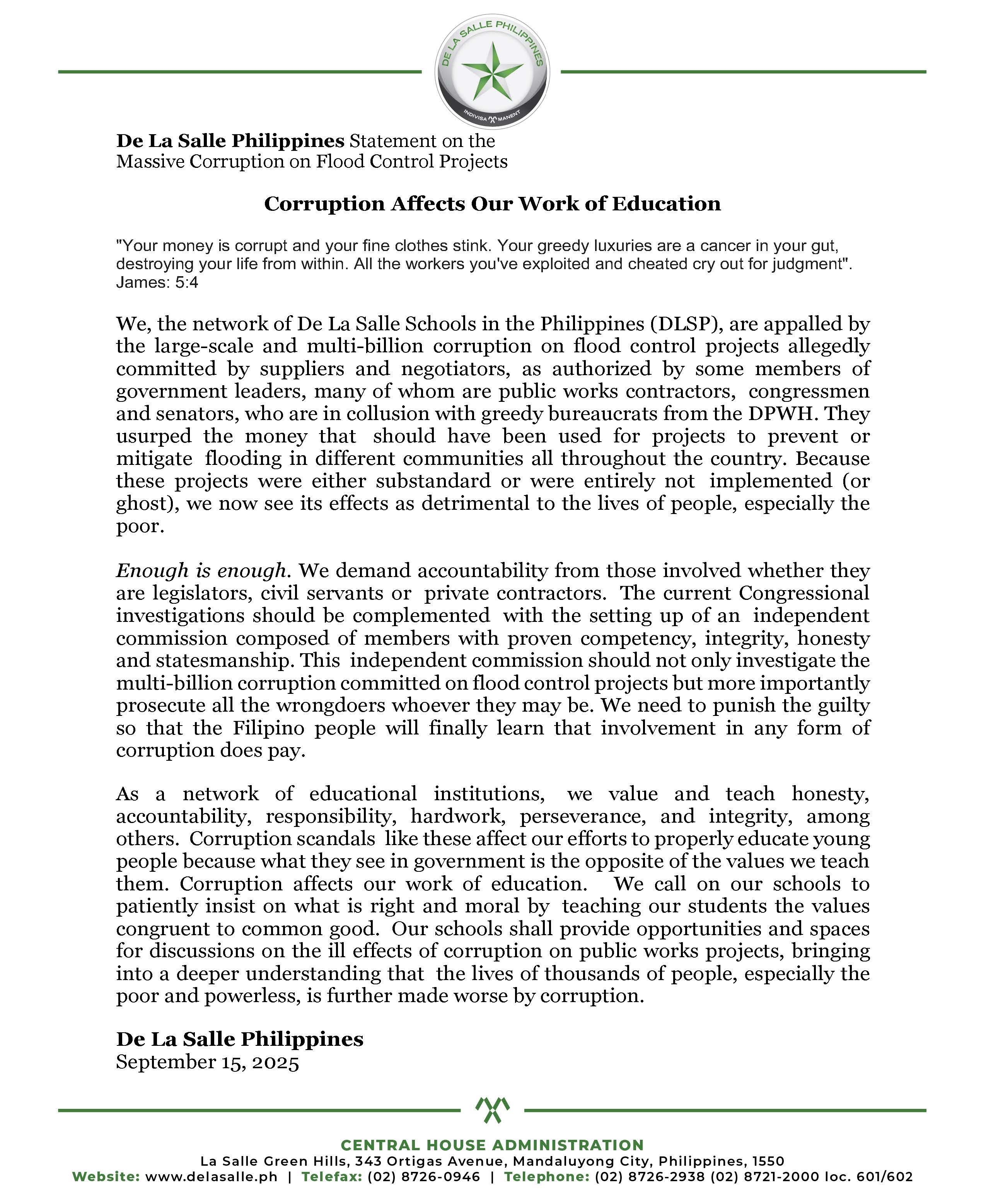 Joint Statement on the Massive Corruption on Flood Control Projects