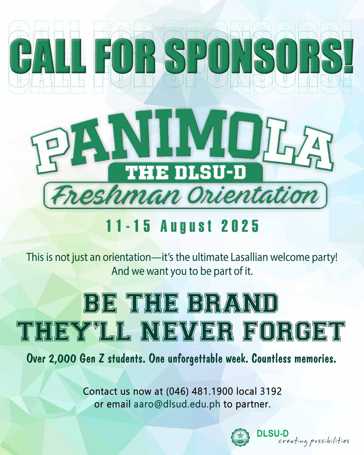 DLSU-D Seeks Sponsors for Freshman Orientation 2025 