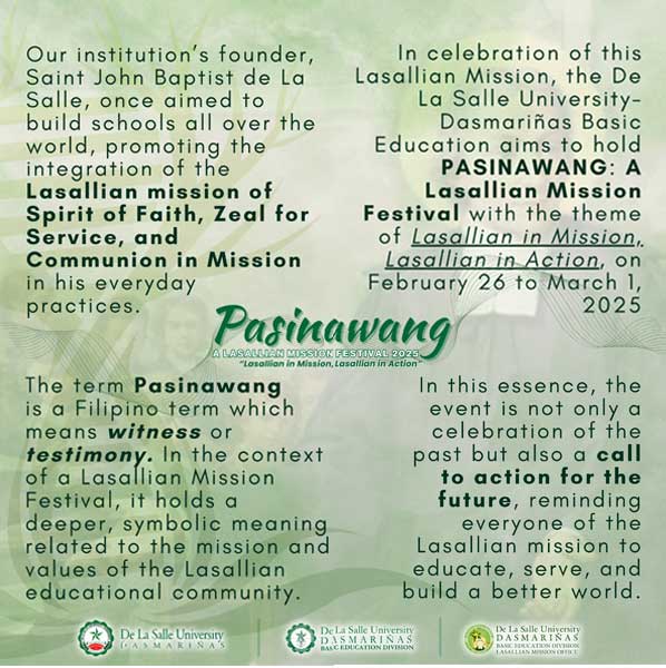 DLSU-D to Celebrate Pasinawang: Lasallian Mission Festival