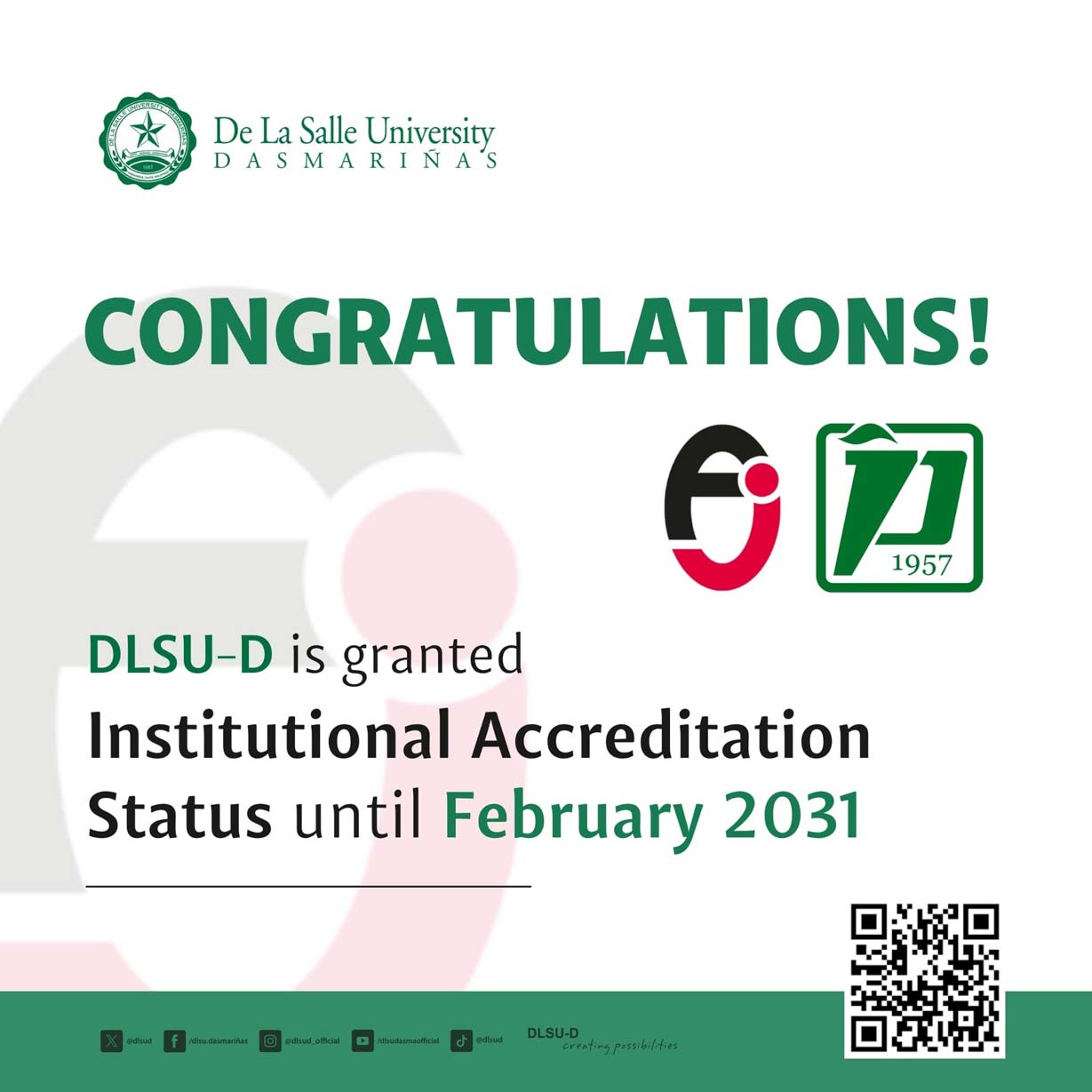 DLSU-D Granted Institutional Accreditation Until 2031