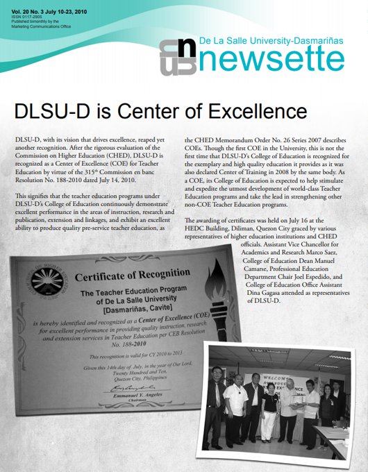 DLSU-D is Center of Excellence