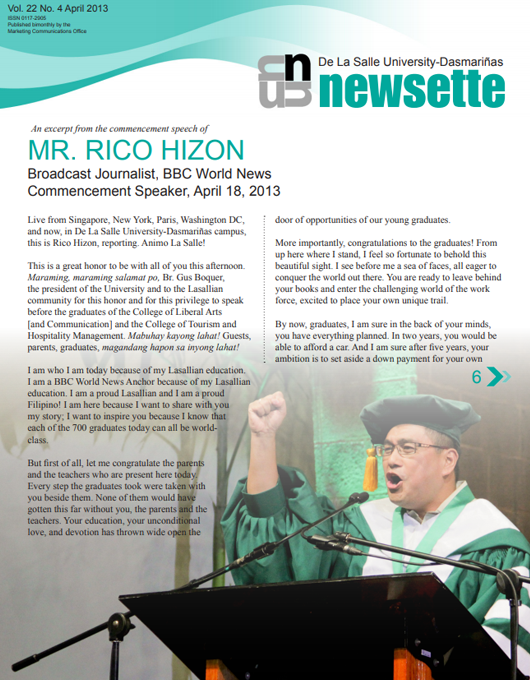 An excerpt from the commencement speech of MR. RICO HIZON