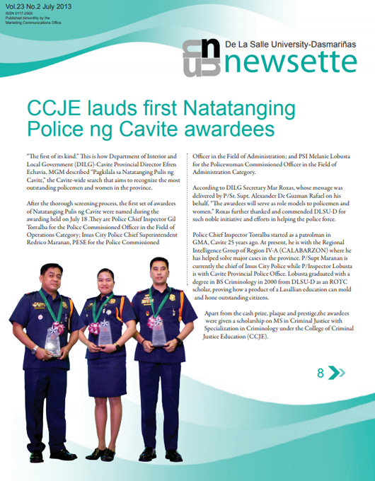 CCJE lauds first Natatanging Police ng Cavite awardees