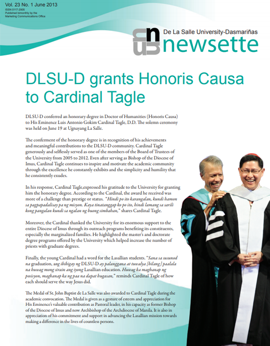 DLSU-D grants Honoris Causa to Cardinal Tagle