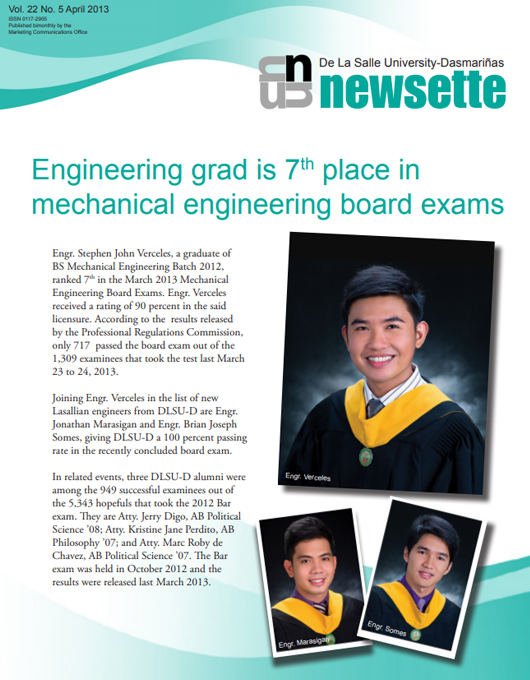 Engineering grad is 7th place in mechanical engineering board exams