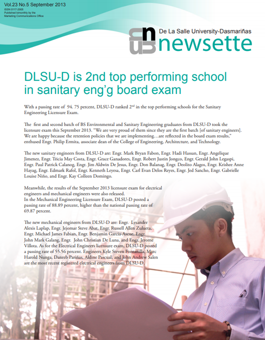 DLSU-D is 2nd top performing school in sanitary eng’g board exam