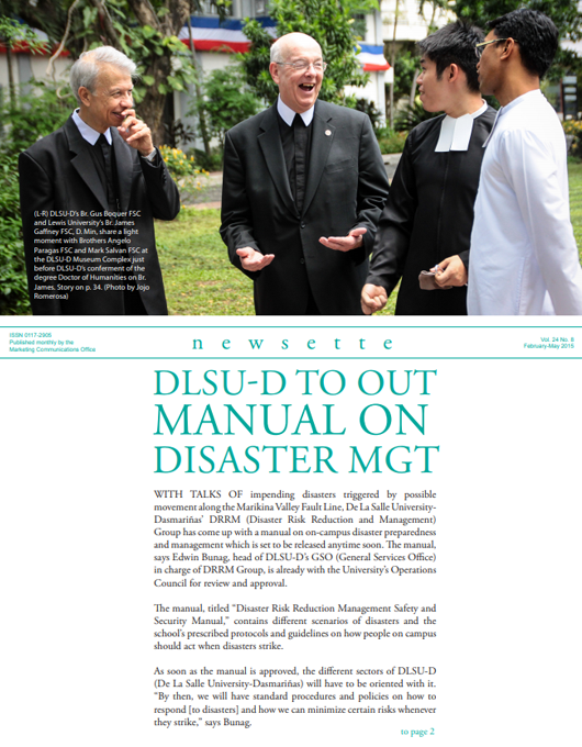DLSU-D to out Manual on Disaster Management