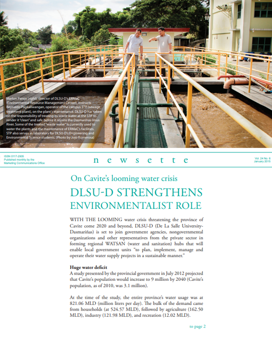 On Cavite's looming water crisis DLSU-D Strengthens Environmentalist Role