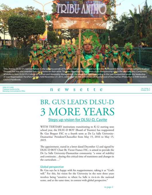 Br. Gus Leads DLSU-D 3 More Years