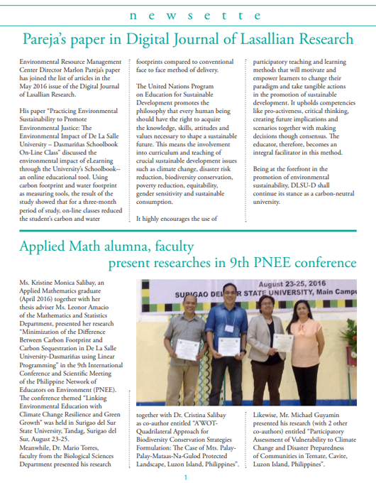 Pareja's paper in Digital Journal of Lasallian Research
