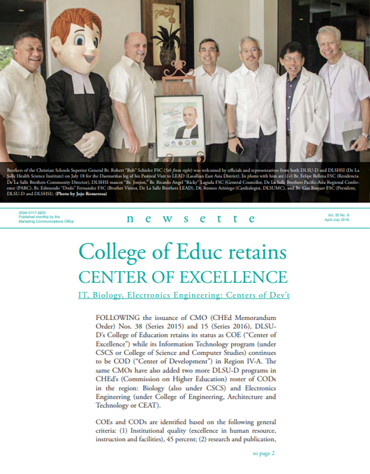 College of Educ retains CENTER OF EXCELLENCE